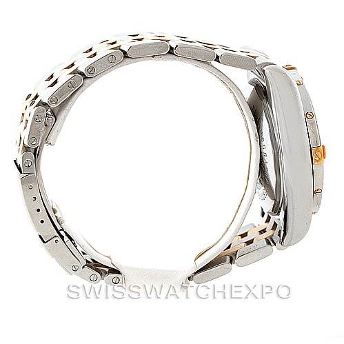 This image shows a side view of a Breitling Chronomat B13356 Men's Steel and Gold (two tone) Black Dial B13356 Men's Steel and Gold (two tone) Black Dial watch, highlighting its bracelet and case thickness.