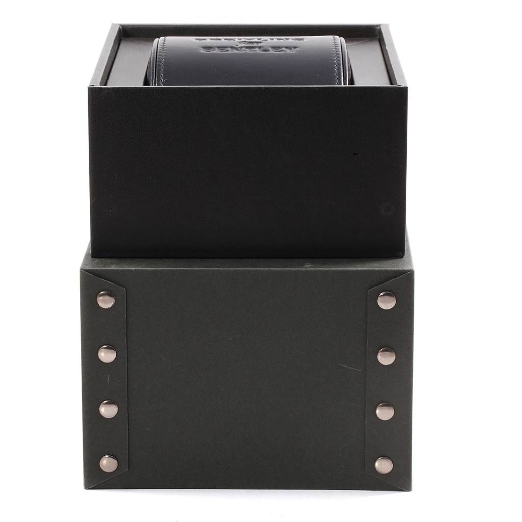 The image shows the packaging box for a Breitling Navitimer AB0120 Men's Stainless Steel Black Dial AB0120 Men's Stainless Steel Black Dial watch from a slightly elevated front angle.