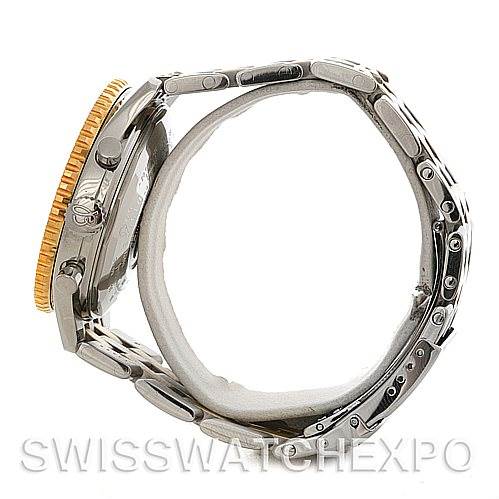 This image shows a side view of the Breitling Navitimer D13022 Men's Stainless Steel Blue Dial D13022 Men's Stainless Steel Blue Dial watch featuring the band and case, highlighting the bezel and bracelet.