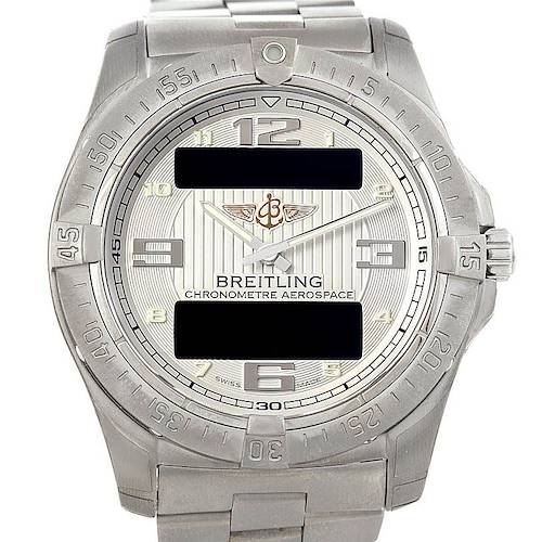The Breitling Professional Series E7936210 Men's Titanium Silver Dial E7936210 Men's Titanium Silver Dial watch is shown from the front, displaying its face, bezel, and bracelet.