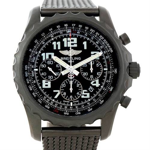 The image shows a front view of the Breitling Professional Series M2336022-BC17-150M Men's Stainless Steel Black Dial M2336022-BC17-150M Men's Stainless Steel Black Dial watch, displaying the dial, numbers, hands, and chronograph subdials.