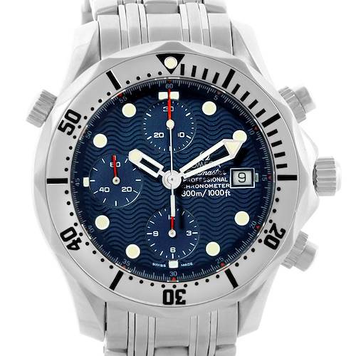 This Omega Seamaster 2598.80.00 Men's Stainless Steel Blue Dial 2598.80.00 Men's Stainless Steel Blue Dial watch is shown from the front, displaying the dial, bezel, crown, and stainless steel bracelet.