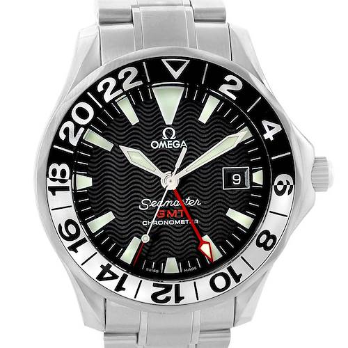 The Omega Seamaster 2536.50.00 Men's Stainless Steel Black Dial 2536.50.00 Men's Stainless Steel Black Dial watch is shown from the front, displaying its dial, hands, markers, bezel, and part of the bracelet.