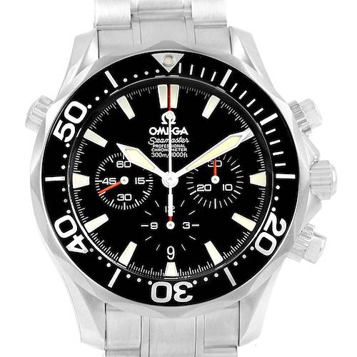 This image shows a frontal view of the Omega Seamaster 2594.52.00 Men's Stainless Steel Black Dial 2594.52.00 Men's Stainless Steel Black Dial watch, displaying the dial, bezel, and bracelet.