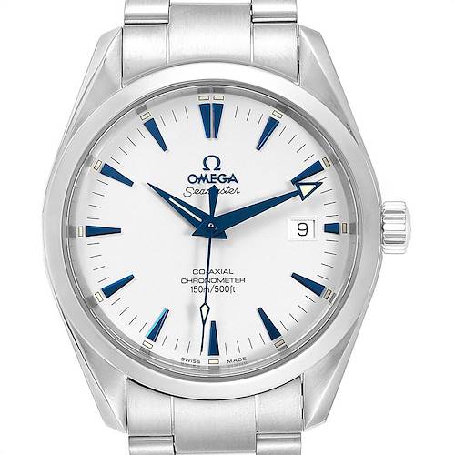 This is a face-on view of the Omega Seamaster 2503.33.00 Men's Stainless Steel Silver Dial 2503.33.00 Men's Stainless Steel Silver Dial watch, showing the dial, hands, date window, and stainless steel bracelet.