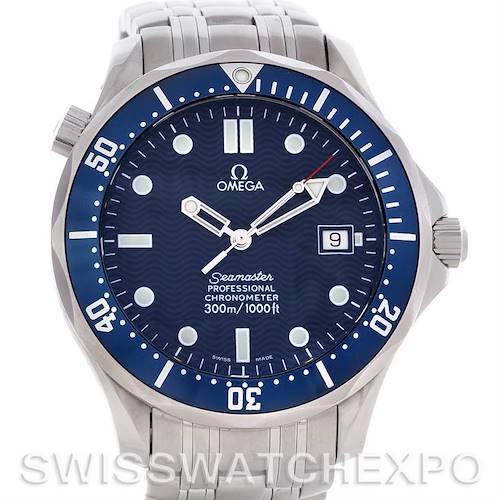 The image shows a front view of the Omega Seamaster 2531.80.00 Men's Stainless Steel Blue Dial 2531.80.00 Men's Stainless Steel Blue Dial watch, displaying the dial, bezel, and part of the bracelet.