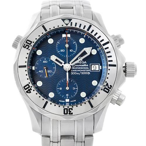 This image shows a front view of the Omega Seamaster 2598.80.00 Men's Stainless Steel Blue Dial 2598.80.00 Men's Stainless Steel Blue Dial watch, displaying its dial, bezel, and part of the bracelet.