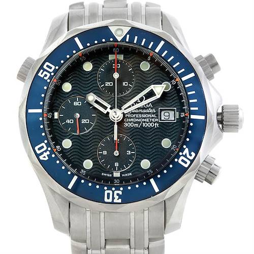 The image shows a front view of an Omega Seamaster 2599.80.00 Men's Stainless Steel Blue Dial 2599.80.00 Men's Stainless Steel Blue Dial watch featuring its dial, bezel, and bracelet.