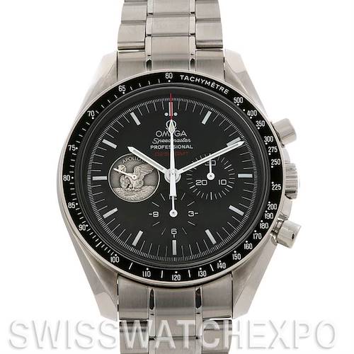 The image shows the Omega Speedmaster 311.   30.   42.   30.   01.   002 Men's Stainless Steel Black Dial 311.   30.   42.   30.   01.   002 Men's Stainless Steel Black Dial Professional watch, pictured from the front, showcasing its full dial, bezel, and bracelet.