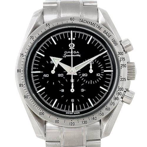 The image shows a front view of the Omega Speedmaster 3594.50.00 Men's Stainless Steel Black Dial 3594.50.00 Men's Stainless Steel Black Dial watch, displaying its dial, bezel, and bracelet.