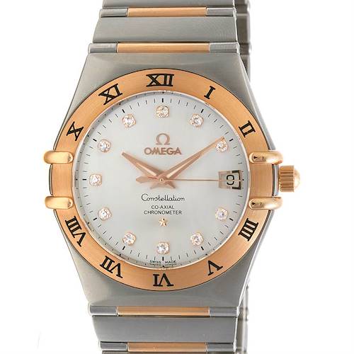 The image shows a front view of the Omega Constellation 11120362052001 OR 111.   20.   36.   20.   52.   001 Rose Gold Silver Dial 11120362052001 OR 111.   20.   36.   20.   52.   001 Rose Gold Silver Dial watch, displaying the face, bezel, and part of the bracelet.