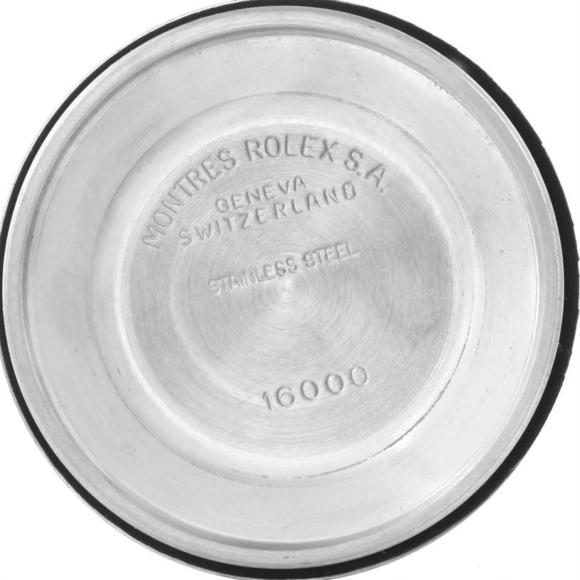 This image shows the inner case back of the Vintage Collection model by Rolex, made of stainless steel.