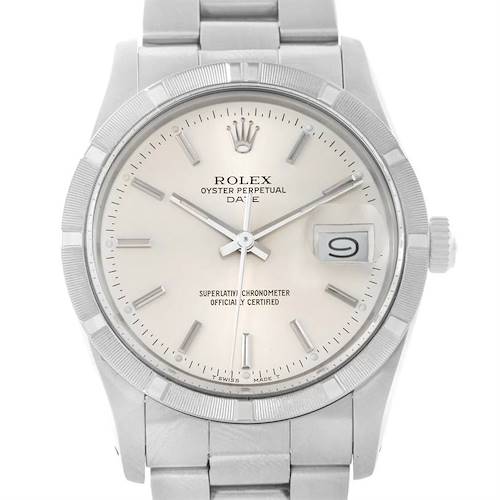 This is a front-angle view of the Rolex Vintage Collection 15010 Men's Stainless Steel Silver Dial 15010 Men's Stainless Steel Silver Dial watch, showing the dial, hands, bezel, crown, and bracelet.
