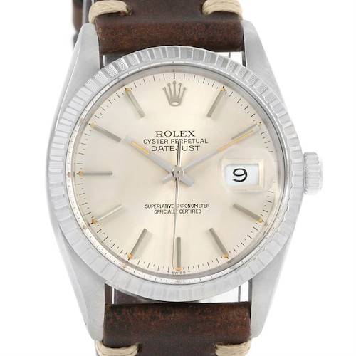 This is a front view of a Rolex Vintage Collection 16030 Men's Stainless Steel Silver Dial 16030 Men's Stainless Steel Silver Dial model watch showing the dial, bezel, crown, and part of the strap.