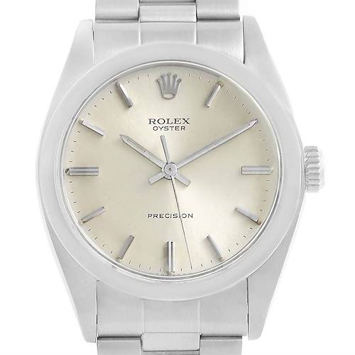 The image shows a frontal view of the Rolex Vintage Collection 6426 Men's Stainless Steel Silver Dial 6426 Men's Stainless Steel Silver Dial model watch, highlighting its face and bracelet.