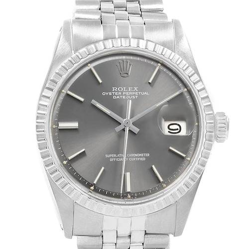 The Rolex Vintage Collection 1603 Men's Stainless Steel Grey Dial 1603 Men's Stainless Steel Grey Dial model is shown from a front angle featuring the watch face, dial, and partial bracelet.