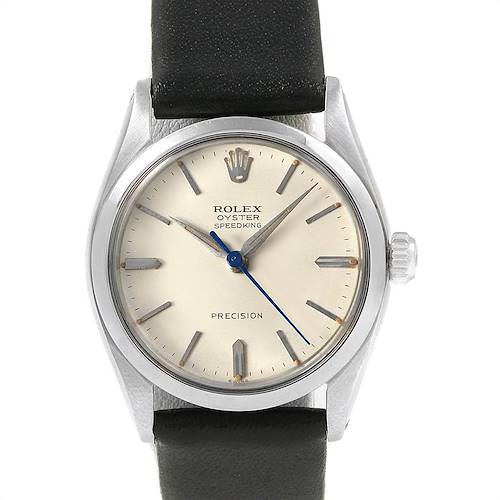 The image shows a frontal view of a Rolex Vintage Collection 6694 Men's Stainless Steel Silver Dial 6694 Men's Stainless Steel Silver Dial Oyster Speedking watch, displaying the dial, hands, and part of the strap.