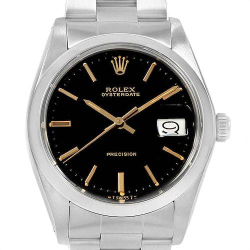 This image shows a frontal view of a Rolex Vintage Collection 6694 Men's Stainless Steel Black Dial 6694 Men's Stainless Steel Black Dial Oysterdate watch, displaying the dial and part of the bracelet.