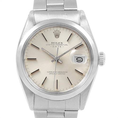 The Rolex Vintage Collection 1500 Men's Stainless Steel Silver Dial 1500 Men's Stainless Steel Silver Dial watch is shown from a front angle, highlighting its dial, date window, and bracelet.