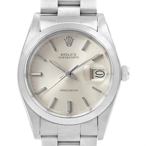 This image shows a front view of the Rolex Vintage Collection 6694 Men's Stainless Steel Silver Dial 6694 Men's Stainless Steel Silver Dial Oysterdate Precision watch, detailing the face, dial, and bracelet.