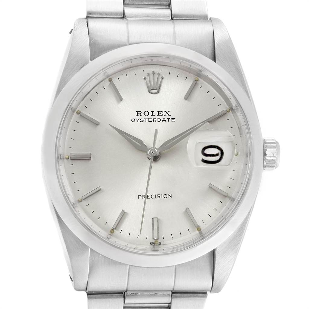 This is a frontal view of a Rolex Vintage Collection 6694 Men's Stainless Steel Silver Dial 6694 Men's Stainless Steel Silver Dial model watch, showing the entire face, bezel, and part of the bracelet.