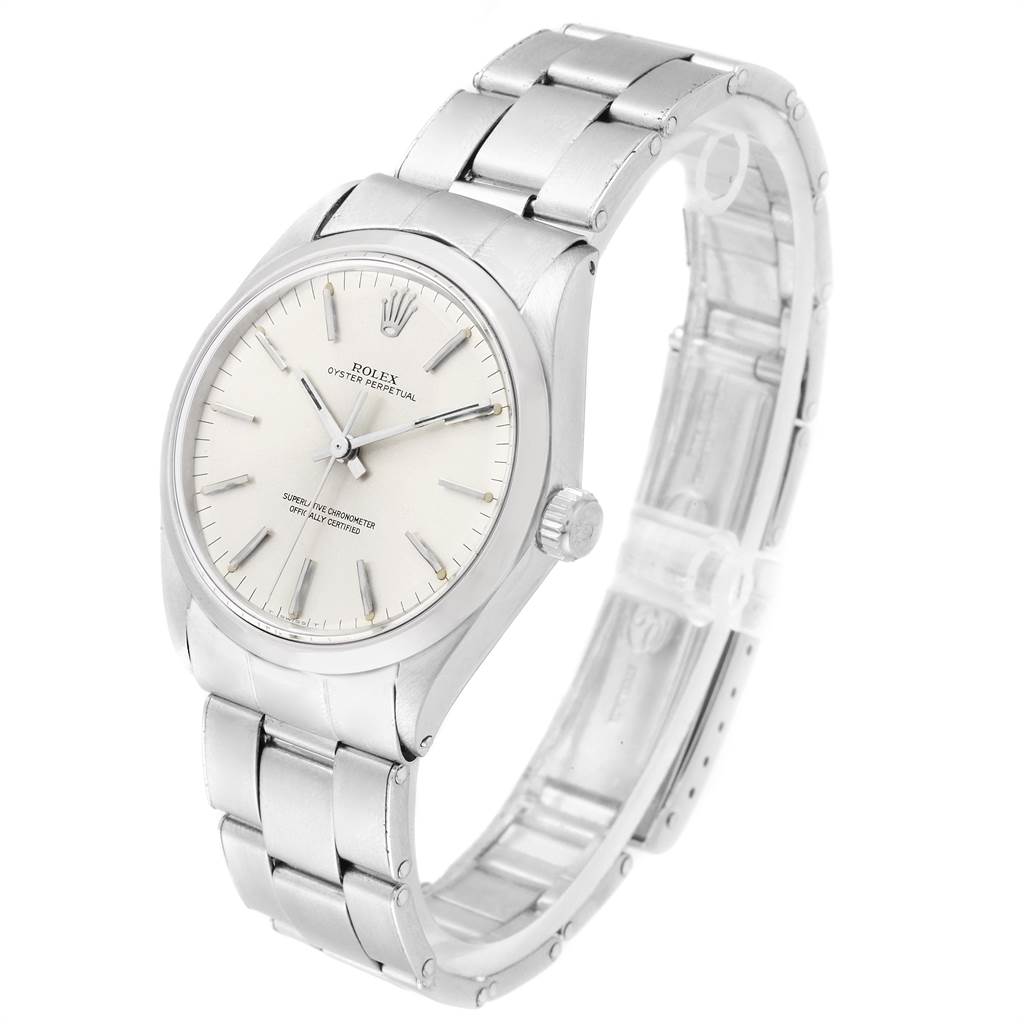 The Rolex Vintage Collection 1002 Men's Stainless Steel Silver Dial 1002 Men's Stainless Steel Silver Dial watch is shown at a three-quarter angle, displaying its face, bezel, and bracelet.