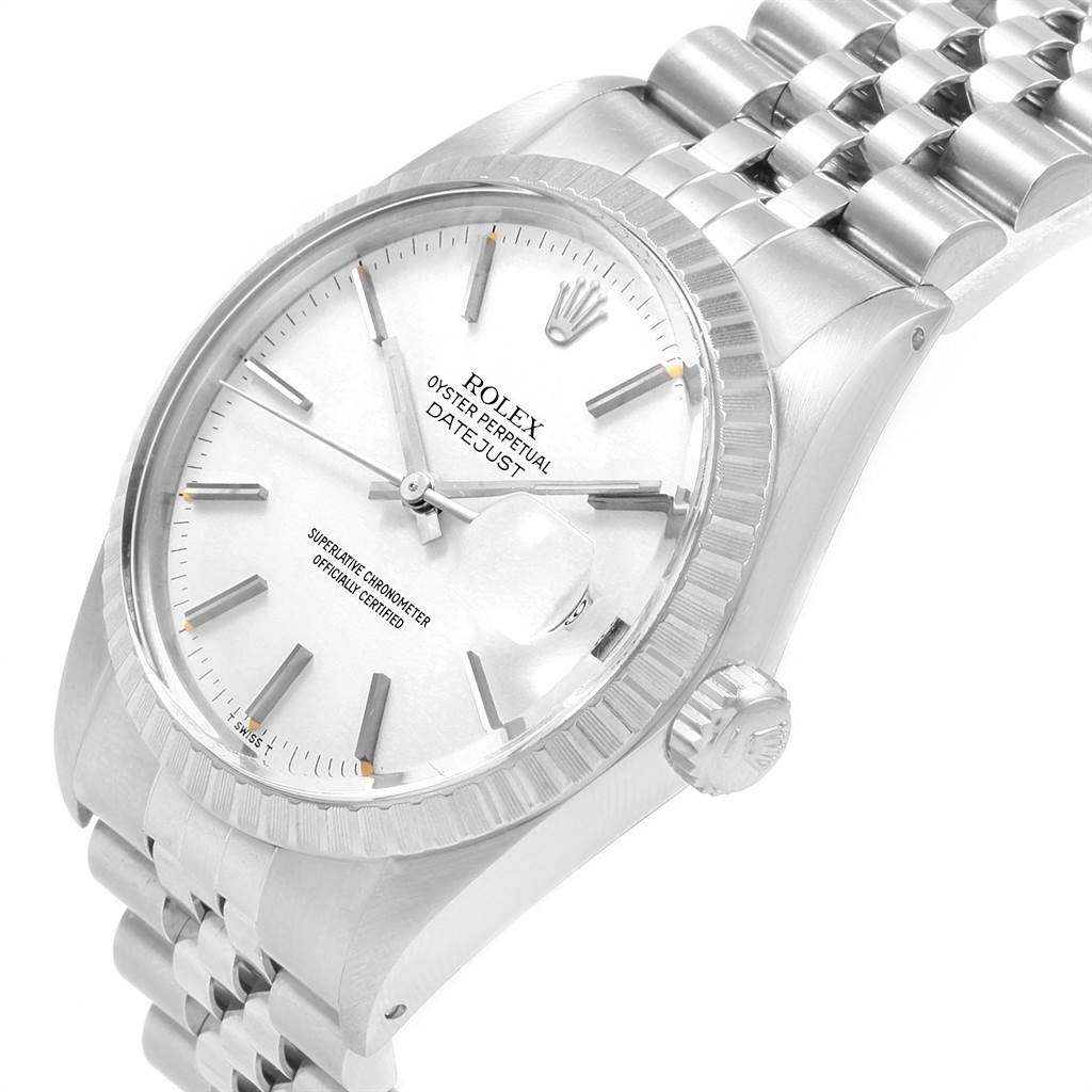 The Rolex Vintage Collection 16030 Men's Stainless Steel White Dial 16030 Men's Stainless Steel White Dial model watch is shown at an angled close-up, highlighting the dial, crown, and part of the bracelet.
