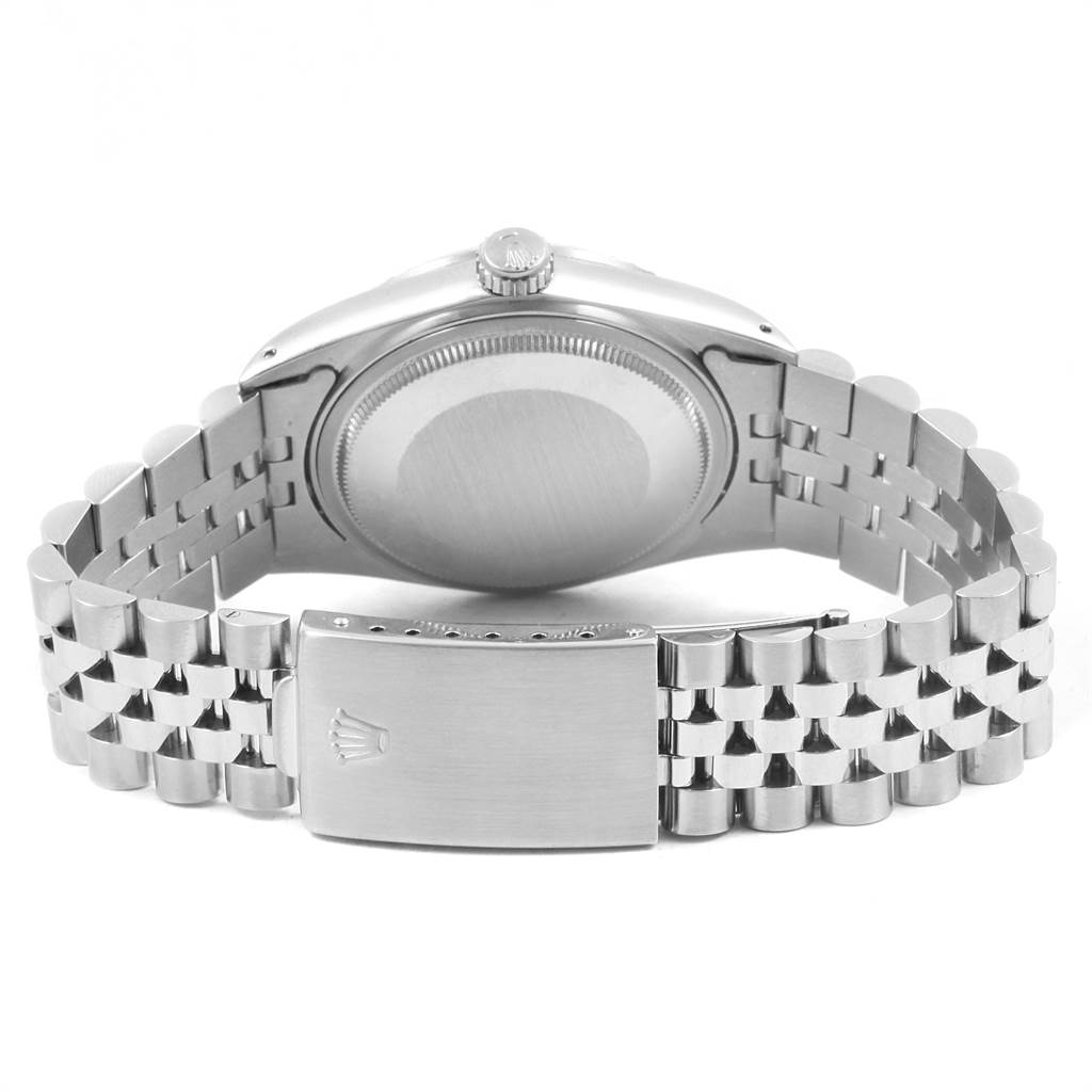 The image shows the rear view of the Rolex Vintage Collection 16030 Men's Stainless Steel White Dial 16030 Men's Stainless Steel White Dial watch, displaying the case back, crown, and bracelet with clasp.