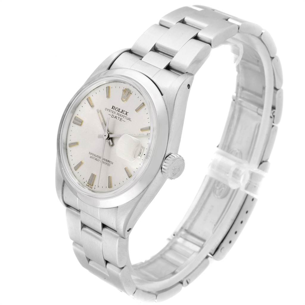 The Rolex Vintage Collection 1500 Men's Stainless Steel Silver Dial 1500 Men's Stainless Steel Silver Dial watch is shown at a three-quarter angle, highlighting the face, bezel, bracelet, and crown.