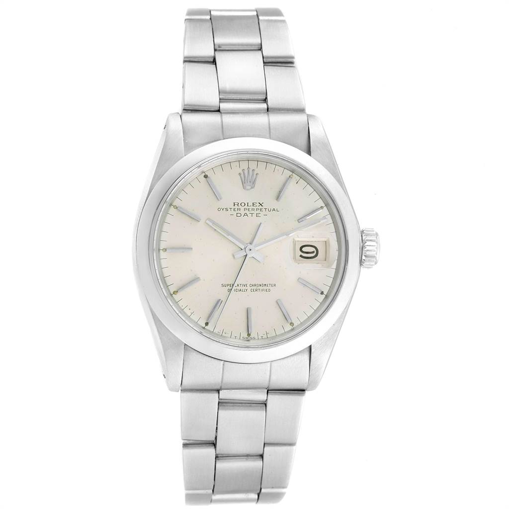 The Rolex Vintage Collection 1500 Men's Stainless Steel Silver Dial 1500 Men's Stainless Steel Silver Dial watch is shown from a front angle, displaying the face, bezel, crown, and metal bracelet.