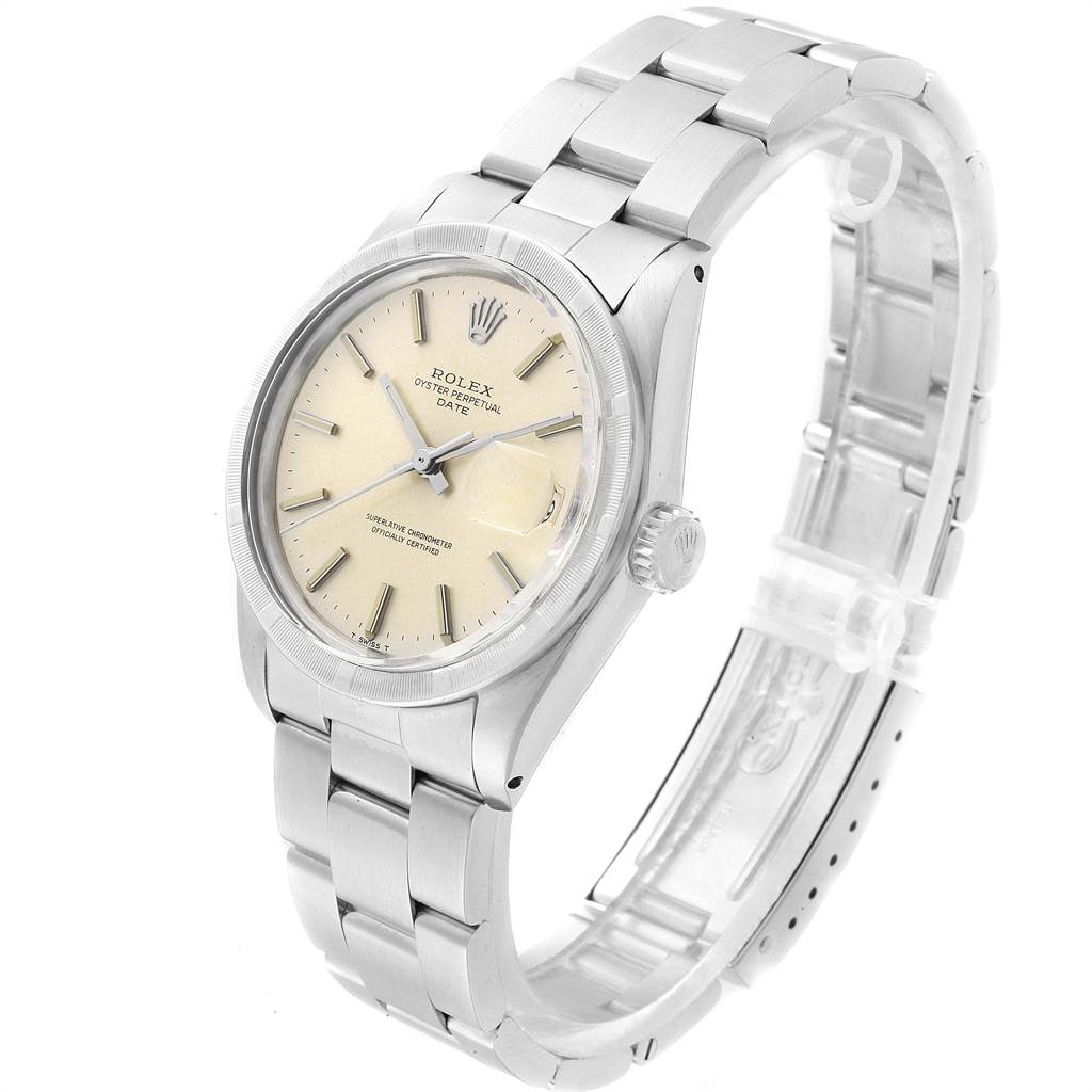 The image shows a Rolex Vintage Collection 1501 Men's Stainless Steel Silver Dial 1501 Men's Stainless Steel Silver Dial watch featuring the face, bezel, crown, and part of the band from an angled perspective.