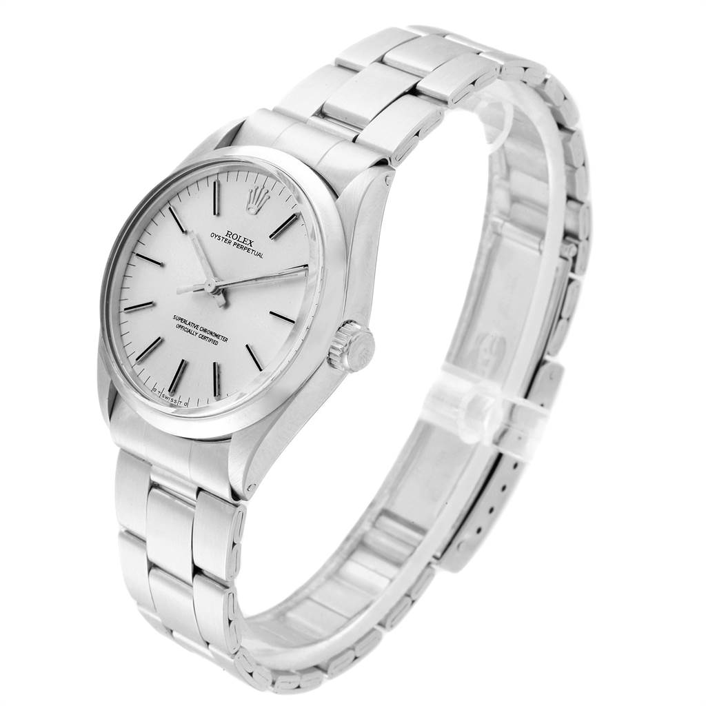 The Rolex Vintage Collection 1002 Men's Stainless Steel Silver Dial 1002 Men's Stainless Steel Silver Dial model is shown at a three-quarter angle, highlighting the watch face, crown, and bracelet.