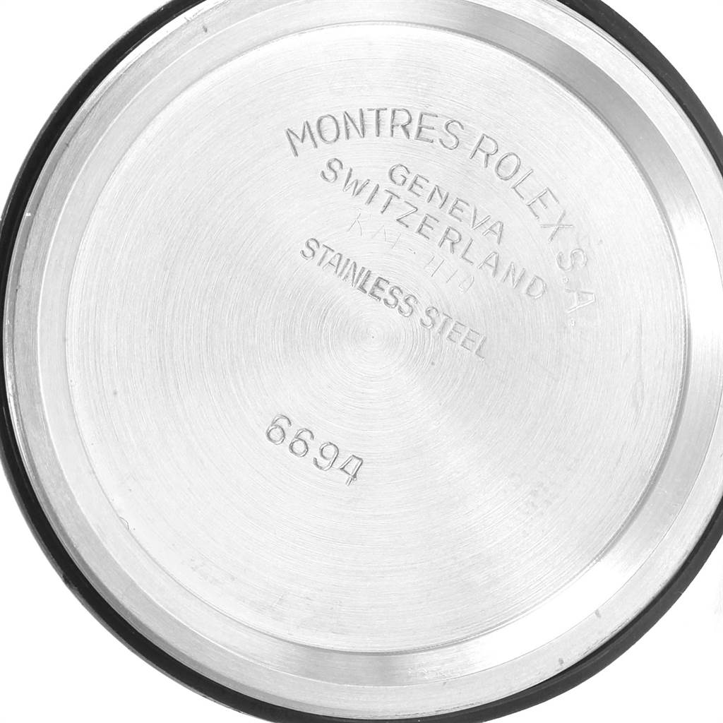 The image shows the stainless steel case back of a Rolex Vintage Collection 6694 Men's Stainless Steel Silver Dial 6694 Men's Stainless Steel Silver Dial watch, model number 6694.