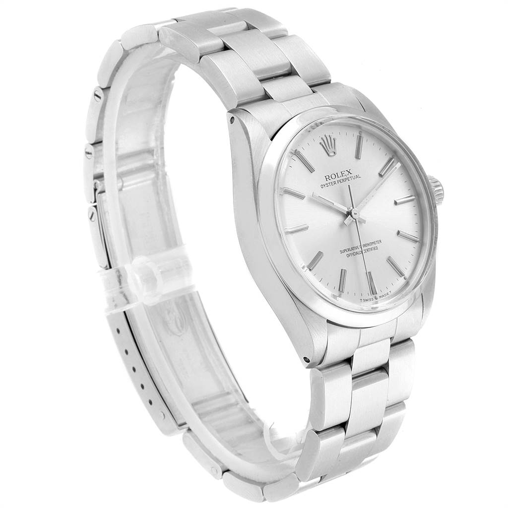 The Rolex Vintage Collection 1002 Men's Stainless Steel Silver Dial 1002 Men's Stainless Steel Silver Dial model is shown at an angled view, highlighting the watch face, case, and partially the bracelet.