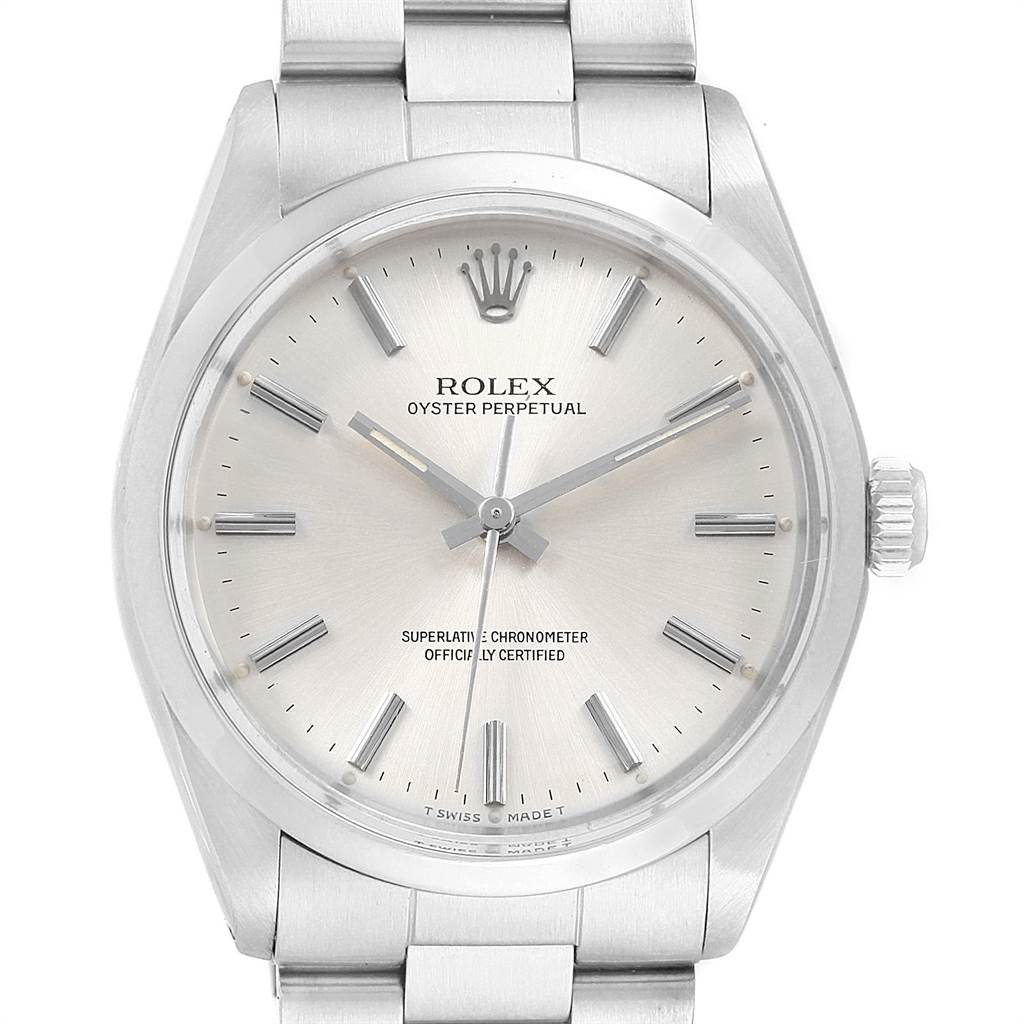 The Rolex Vintage Collection 1002 Men's Stainless Steel Silver Dial 1002 Men's Stainless Steel Silver Dial watch is shown from a front angle highlighting its dial and bracelet.