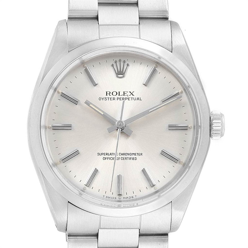 The Rolex Vintage Collection 1002 Men's Stainless Steel Silver Dial 1002 Men's Stainless Steel Silver Dial watch is shown from a front angle highlighting its dial and bracelet.