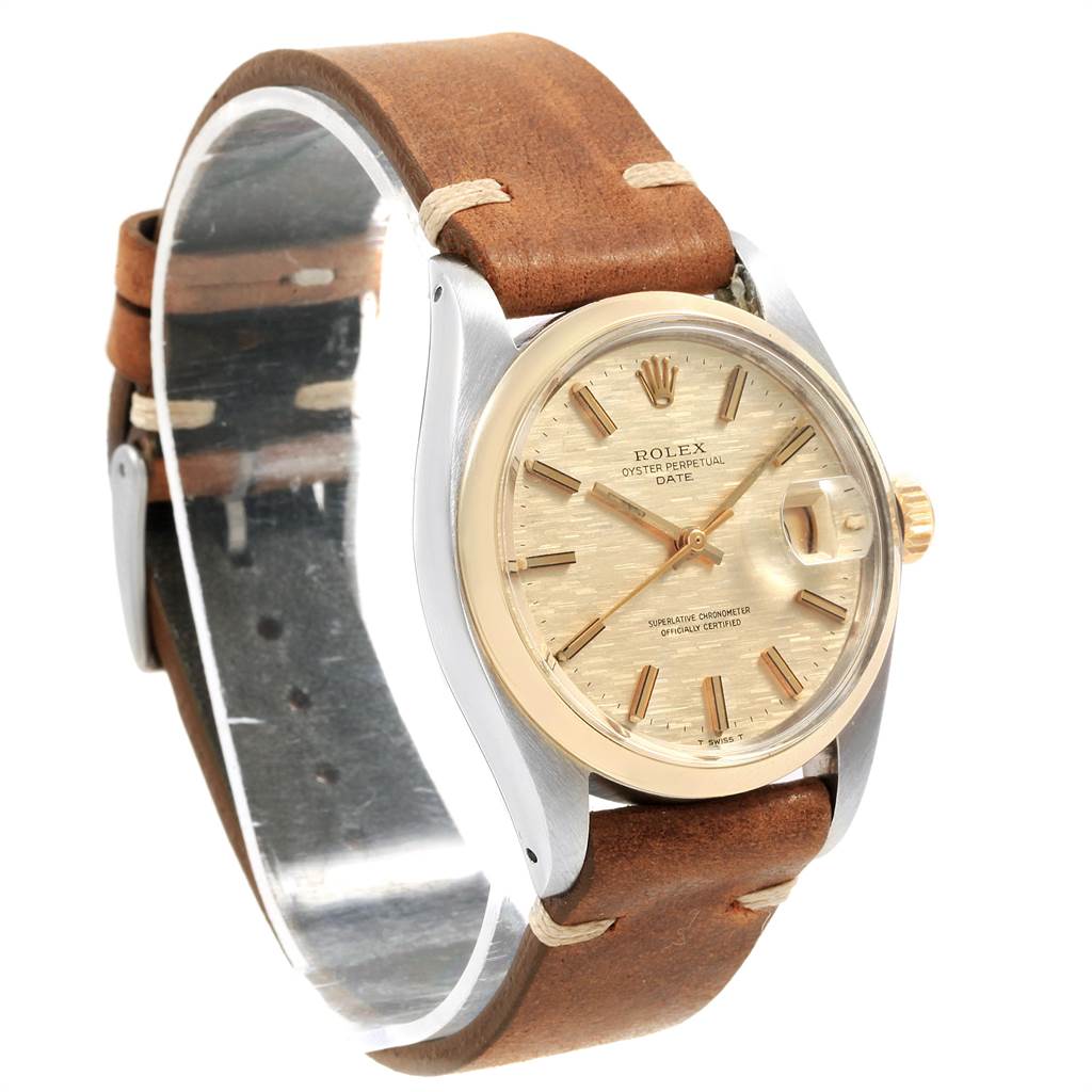 The Rolex Vintage Collection 1500 Men's Stainless Steel Silver Dial 1500 Men's Stainless Steel Silver Dial watch is shown at a slight left angle, highlighting its face, bezel, crown, and leather strap.