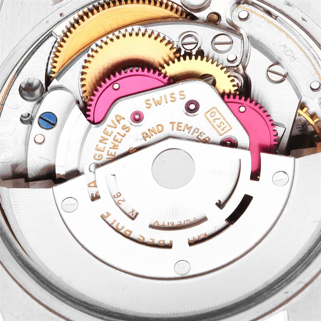 The image shows the inner mechanism and gears of a Rolex Vintage Collection 1500 Men's Stainless Steel Silver Dial 1500 Men's Stainless Steel Silver Dial watch, viewed from the back.