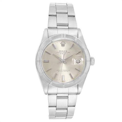 The Rolex Vintage Collection 1501 Men's Stainless Steel Silver Dial 1501 Men's Stainless Steel Silver Dial watch is shown from a front angle, displaying its silver dial, bezel, and metal bracelet.
