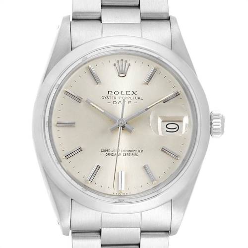The Rolex Vintage Collection 15000 Men's Stainless Steel Silver Dial 15000 Men's Stainless Steel Silver Dial model watch is shown from a front angle, displaying its face, hour markers, date window, and part of the bracelet.