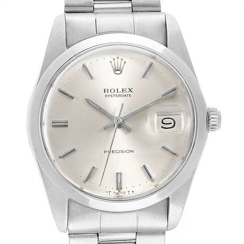 The image shows a close-up front view of the Vintage Collection Rolex Oysterdate watch, highlighting the face, hands, and date window.
