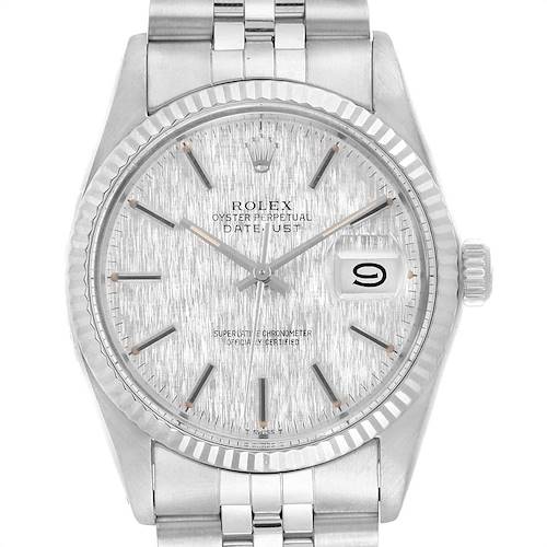 This image shows a front view of the Rolex Vintage Collection 16014 Men's Stainless Steel Silver Dial 16014 Men's Stainless Steel Silver Dial watch, highlighting its face, bezel, and bracelet.