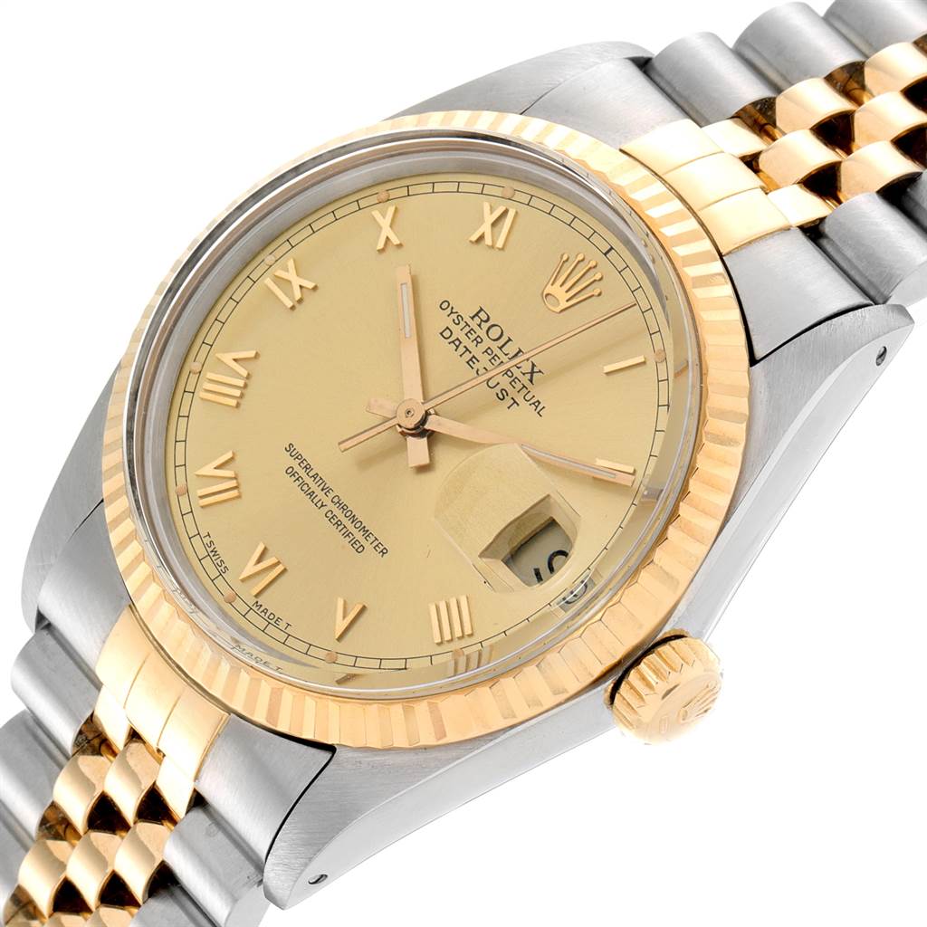 This image shows a Rolex Vintage Collection 16013 Men's Stainless Steel Champagne Dial 16013 Men's Stainless Steel Champagne Dial watch at an angled close-up, highlighting the dial, bezel, crown, and bracelet.