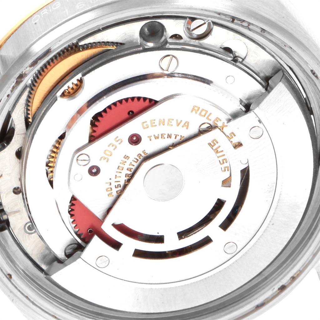 The image shows a detailed view of the movement mechanism of a Vintage Collection Rolex watch, taken from the back.
