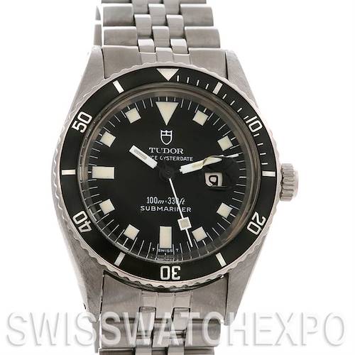The Tudor Submariner 90910 Men's Stainless Steel Black Dial 90910 Men's Stainless Steel Black Dial watch is shown from a front angle, displaying the dial, bezel, and bracelet.