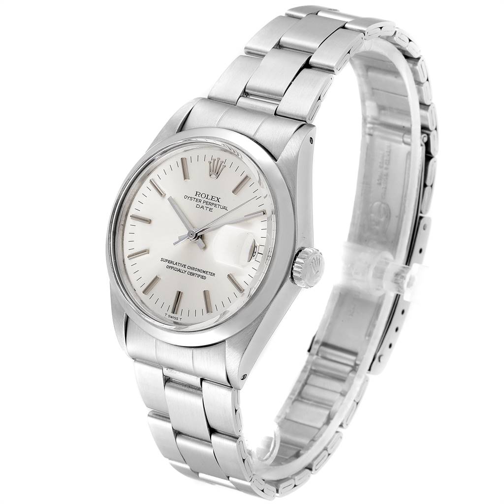 The Rolex Vintage Collection 1500 Men's Stainless Steel Silver Dial 1500 Men's Stainless Steel Silver Dial model is shown at a three-quarter angle displaying the dial, bezel, crown, and stainless steel bracelet.