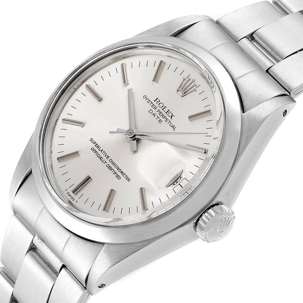 The Rolex Vintage Collection 1500 Men's Stainless Steel Silver Dial 1500 Men's Stainless Steel Silver Dial model is shown from a slight side angle, highlighting the watch face, crown, and part of the bracelet.