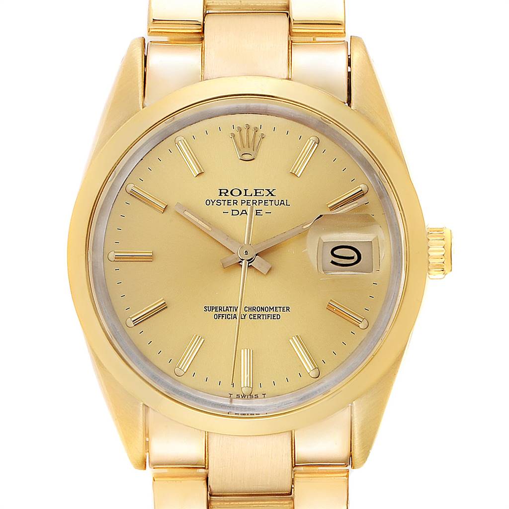 The Rolex Vintage Collection 15505 Men's Champagne Dial 15505 Men's Champagne Dial watch is shown from a front angle, highlighting its dial, hands, and bracelet.