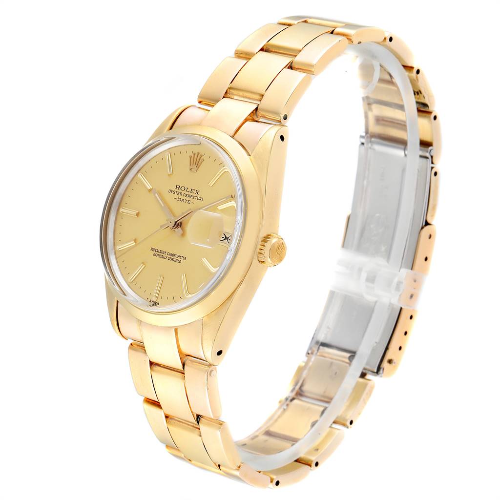 This image shows a side angle of a Rolex Vintage Collection 15505 Men's Champagne Dial 15505 Men's Champagne Dial watch, highlighting the dial, case, crown, and bracelet.