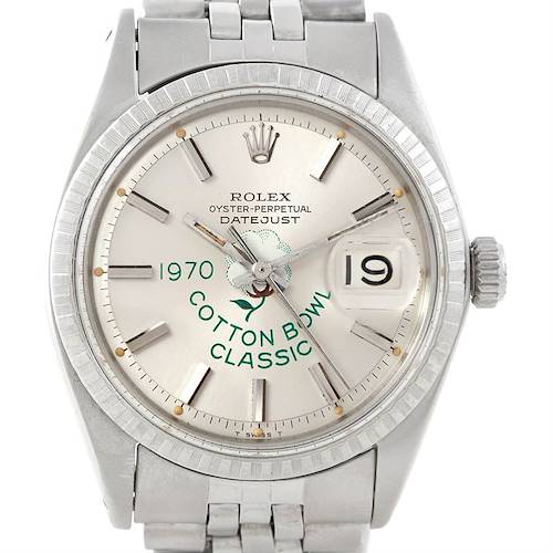 This image shows a frontal view of the Rolex Vintage Collection 1603 Men's Stainless Steel Silver Dial 1603 Men's Stainless Steel Silver Dial Cotton Bowl Classic watch, highlighting its face, bezel, crown, and bracelet.
